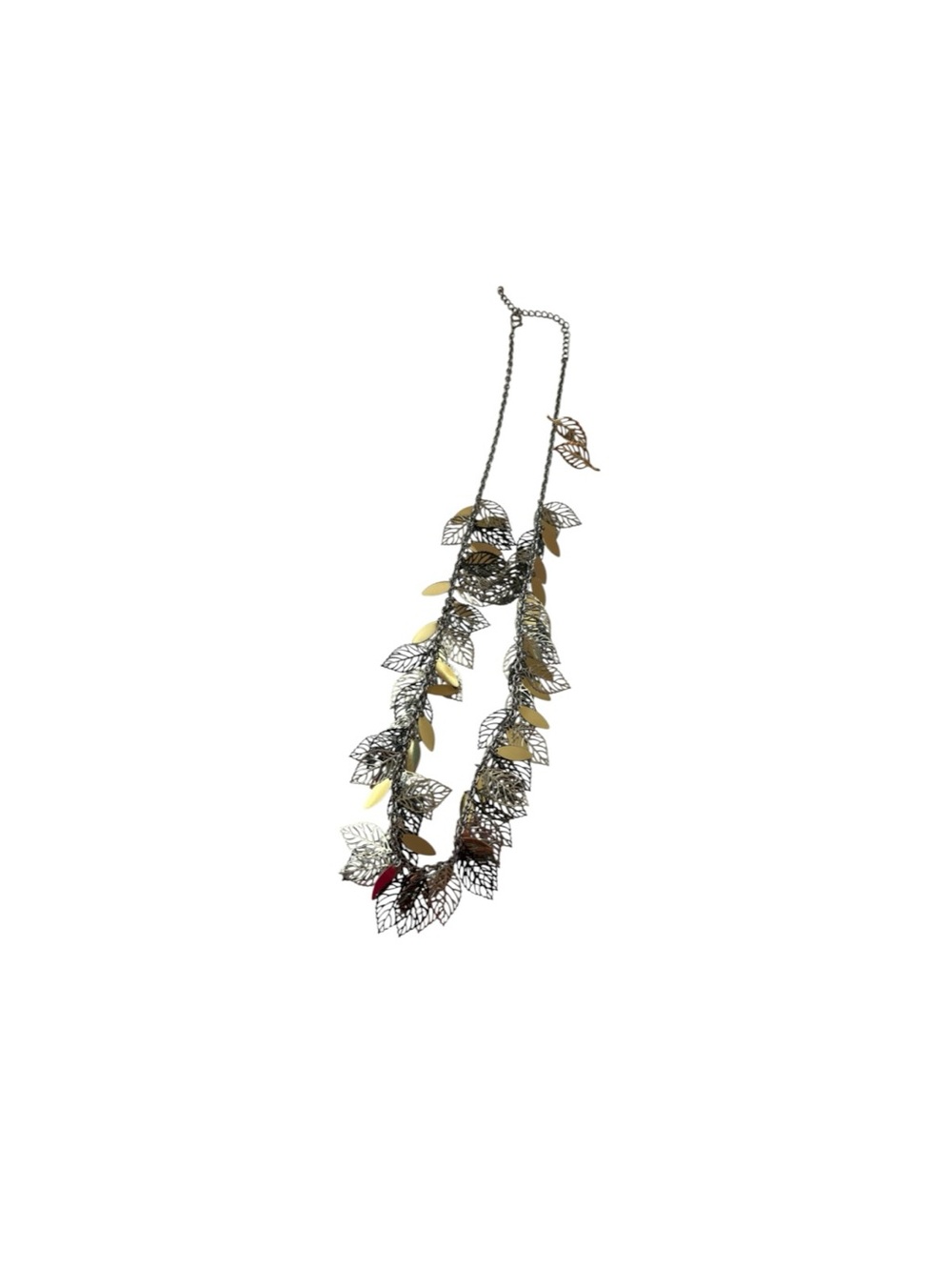 Gold and Silver-Tone Leaf Charm Statement Necklace with Matching Earrings